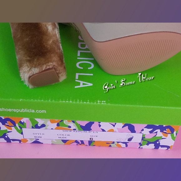 Nude Open Toe Faux Fur Chunky Heel SZ: 6 - Picture 8 of 8